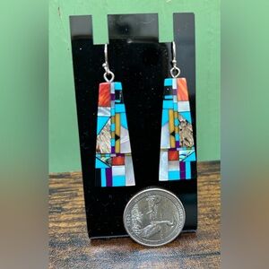 Beautiful inlay lightweight earrings with Sterling hooks. NWOT